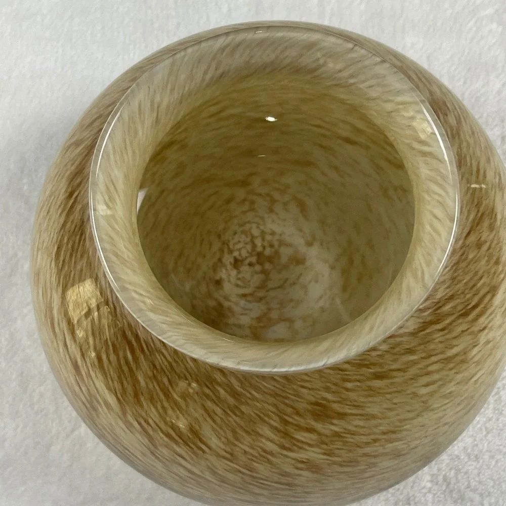 Anthropologie Tan Swirl Glass Vase Round Tortoise Pattern Decorative Bowl 4554